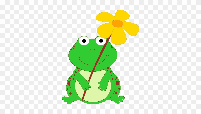 Frog Holding A Flower - Cute Spring Clipart #1333989