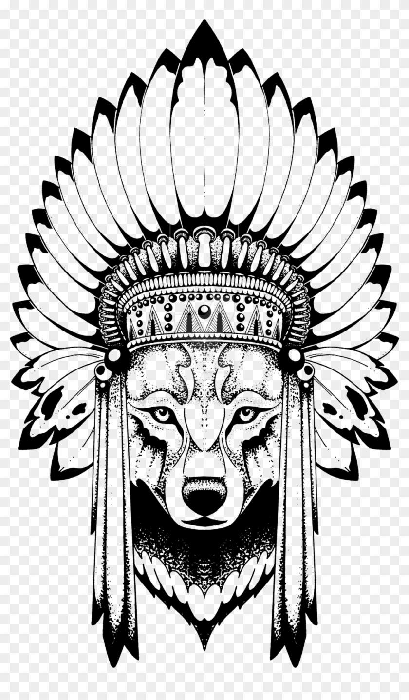 Nevermore-ink 186 11 Wolf By Quidames - Wolf With Indian Headdress #1334287