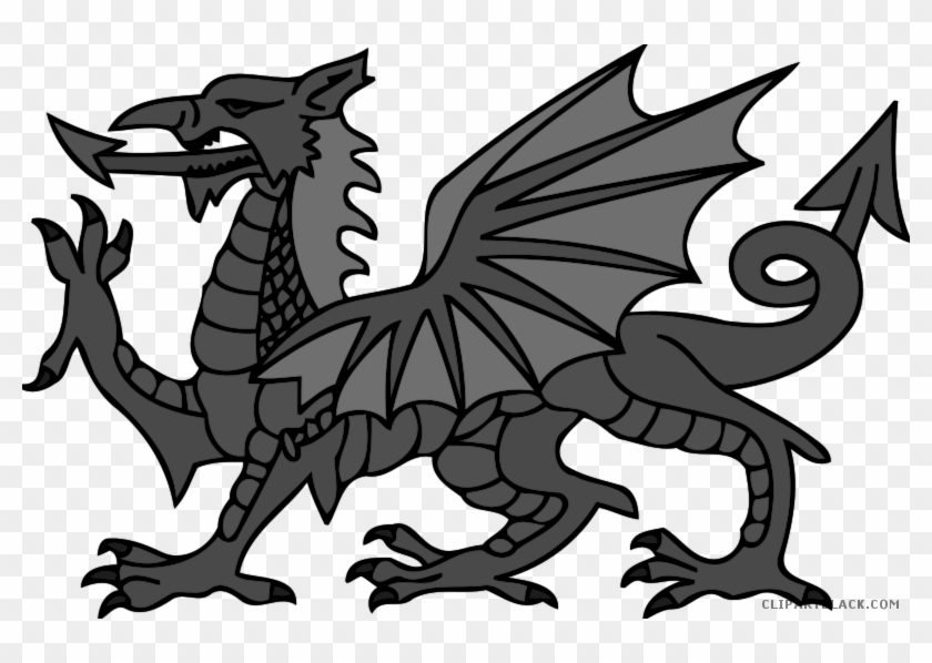 Impressive Dragon Animal Free Black White Clipart Images - National Animal Of Wales #1334823