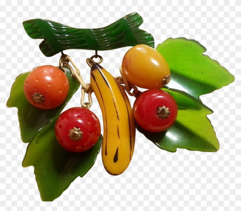 Vintage Bakelite Rare Mixed Fruit Dangling Brooch - Banana #1335021