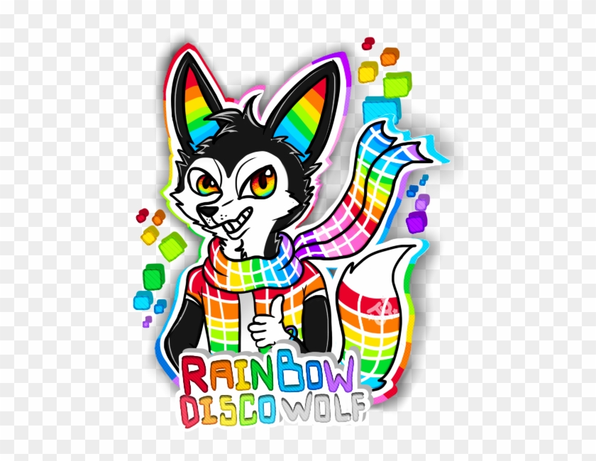 Rainbow Disco Wolf Badge By Chococookie5 - Cartoon #1335106