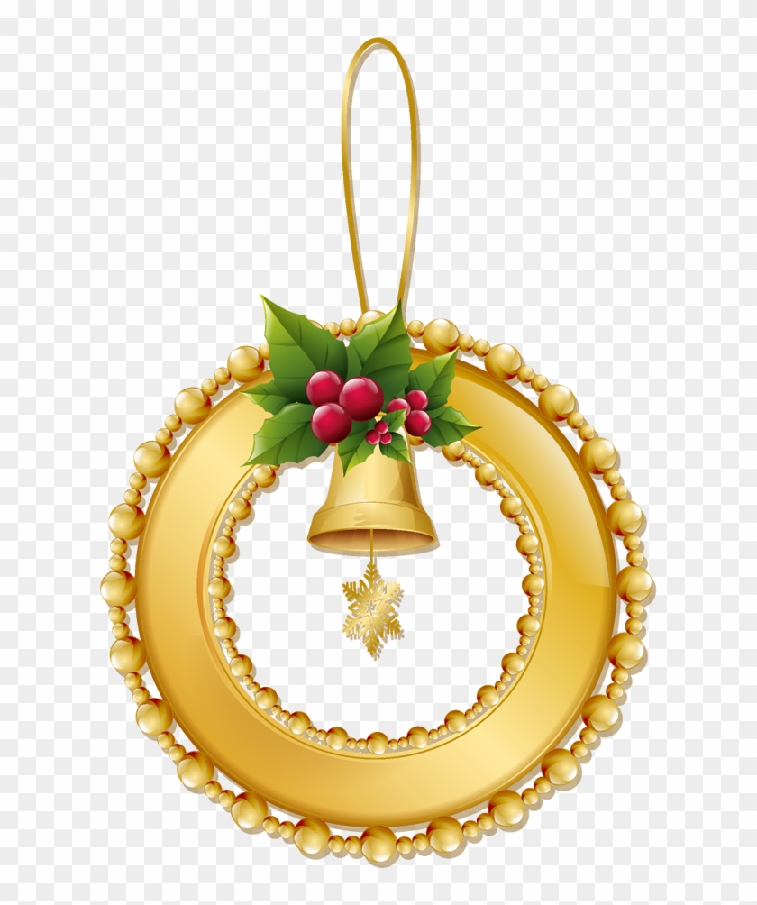 Christmas Gold Wreath With Bell Png Ornament - Gold Christmas Wreath Png #1335218