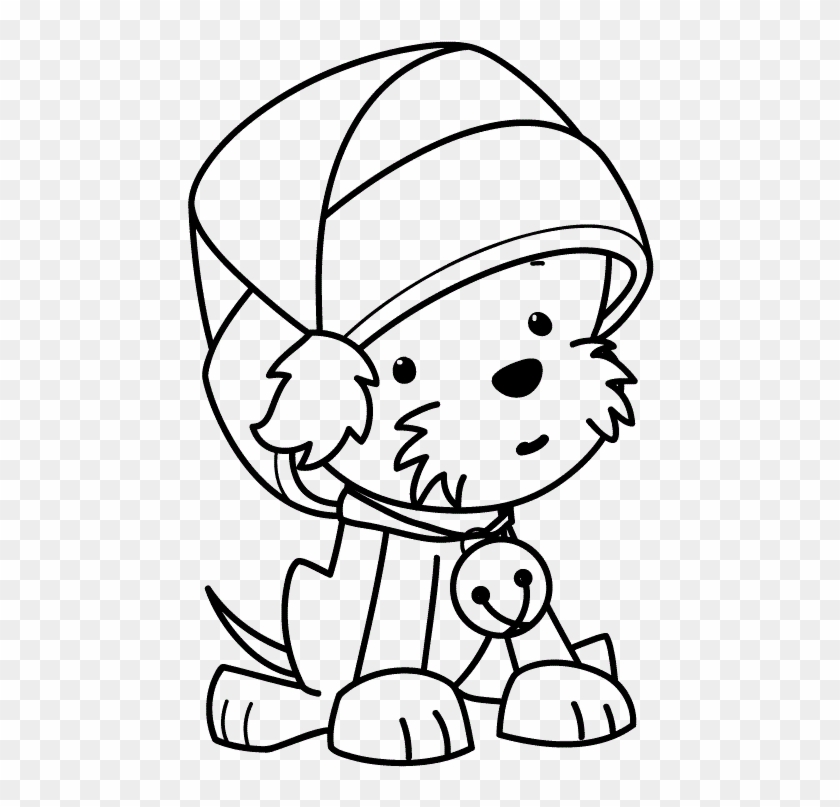 Coloring A Cute Little Dog Wearing Santas Hat Christmas - Ideas For Christmas Drawing #1335709