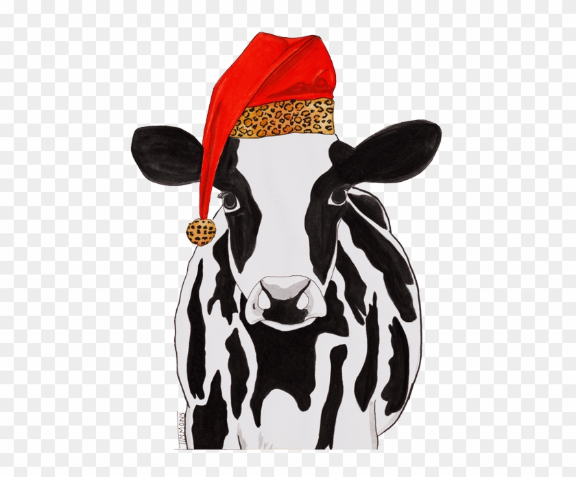 Cow With Leopard Santa Hat By Natalie Timmons - Costume Hat #1335792