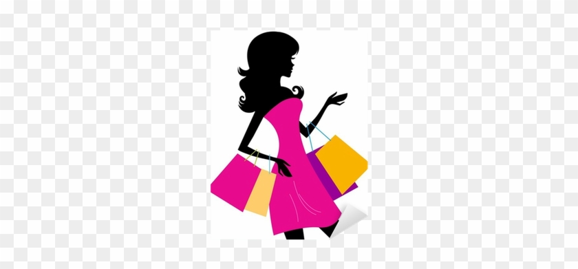 Woman Shopping Silhouette Isolated On White Sticker - Woman Shopping Silhouette #1336796