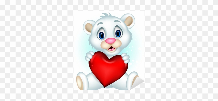 Cute Baby Polar Bear Posing With Heart Love Sticker - Polar Bear #1337157