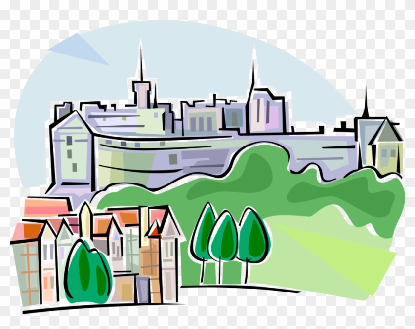 Vector Illustration Of Edinburgh Castle Historic Fortress, - Edinburgh Castle Clipart #1338051