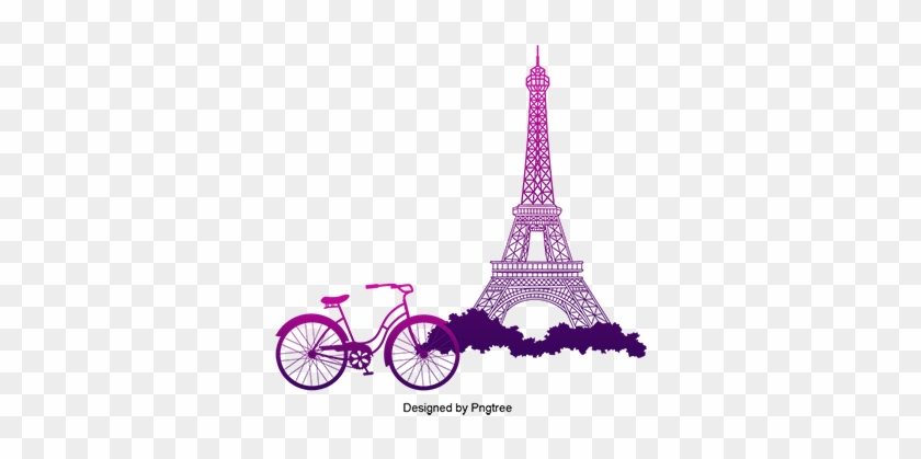The Pink Tower Under The Bike Vector, Flower Baskets, - Eiffel Tower Wallpaper Black And White #1338209