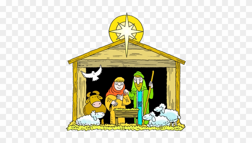 A Star Over A Manger With Mary Joseph Baby Jesus And - Jesus In The Stable Clipart #1338381