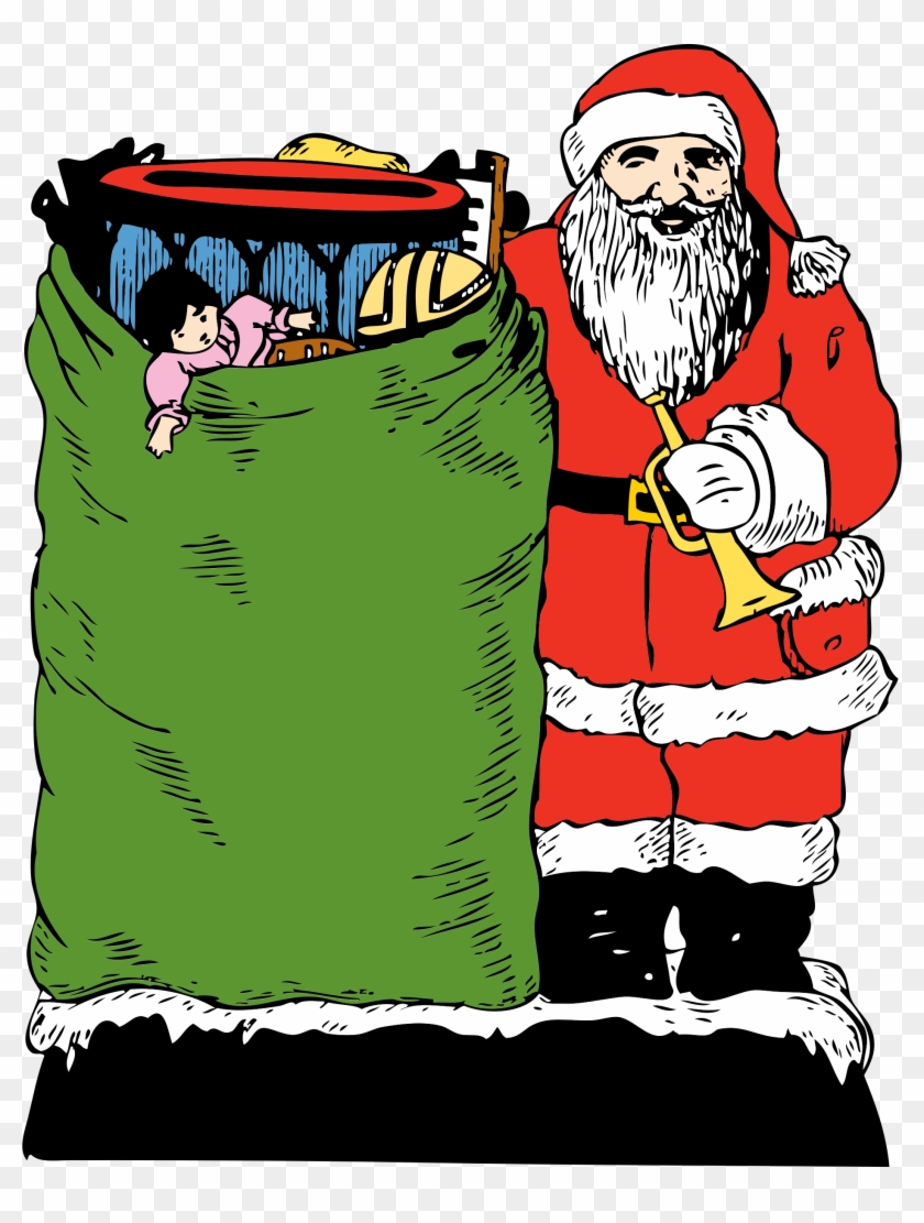 Christmas Vintage Santa With Toy Bag Card Clipart Santa - Christmas Vintage Santa With Toy Bag Card #1339187