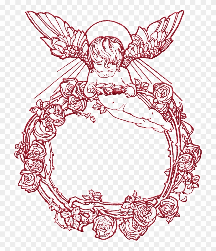 Cherub Rose Wreath Ex Libris - Angel Frame Png #1339375