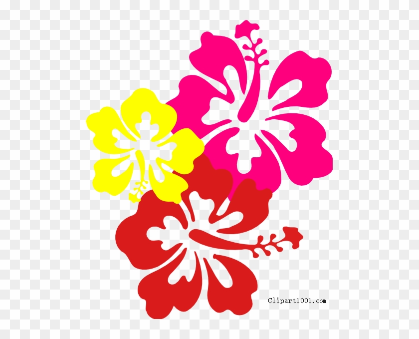 Free Hawaiian Flower Clip Art Three Flowers Printable - Hawaiian Cartoon Hibiscus Drawing #1339906