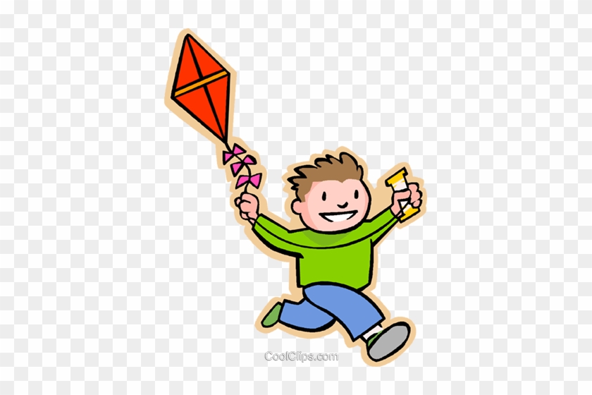 Boy With A Kite Royalty Free Vector Clip Art Illustration - Fly A Kite Cartoon #1340130