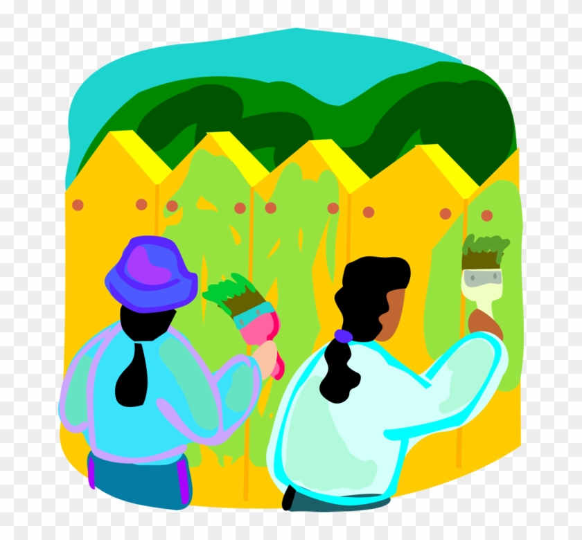 Vector Illustration Of Children Painting Fence With - Prevencion De La Delincuencia Juvenil #1340194