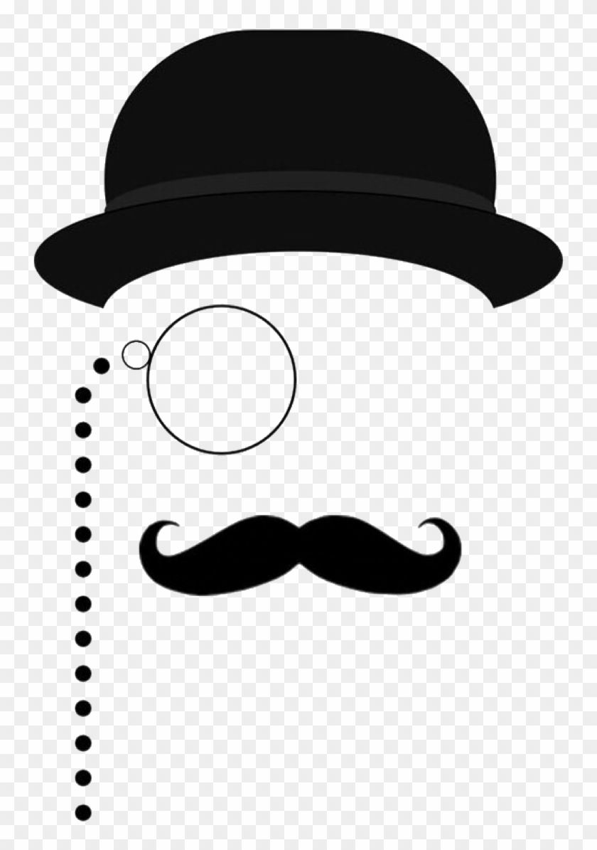 Mustache Hat Bowlerhat Monocle Silhouette Man Blackandw - Hat #1340206