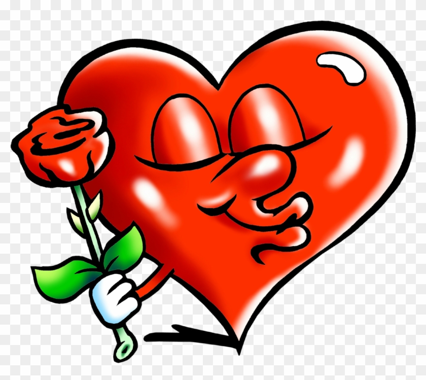 Kiss Heart Clipart - Cartoon Hearts With A Rose #1340462