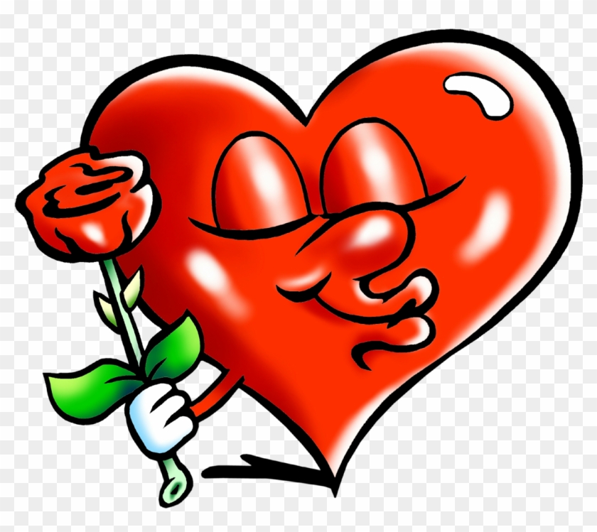 Kiss Heart Clipart - Cartoon Hearts With A Rose #1340462