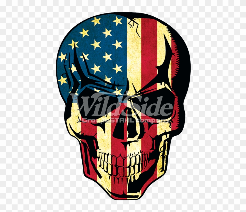 American Flag Skull - Men's Long Sleeve Shirt American Flag Skull - White #1340547