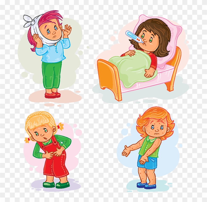 Set Icons Little Girl Sick, Fever, Young, Boy Png And - Sick Vector #1340718