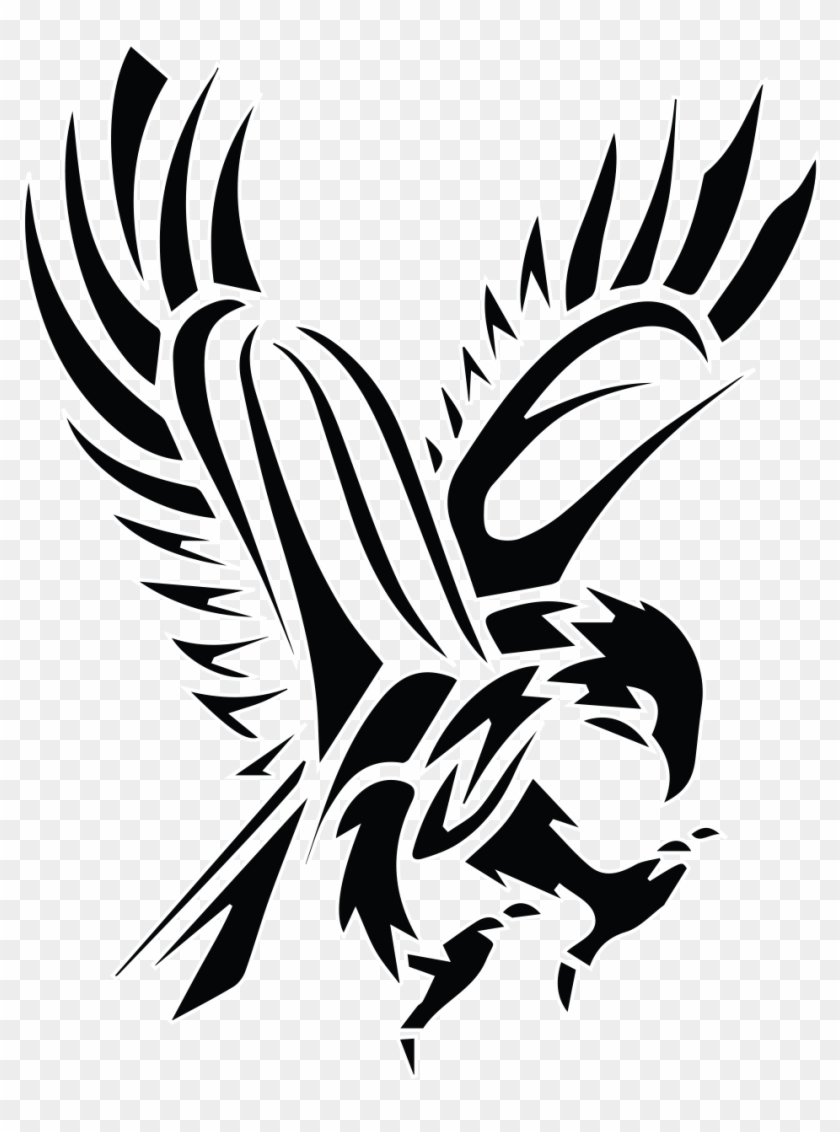 Black Tribal Flying Hawk Tattoo Stencil - North Dakota Fighting Hawks #208893