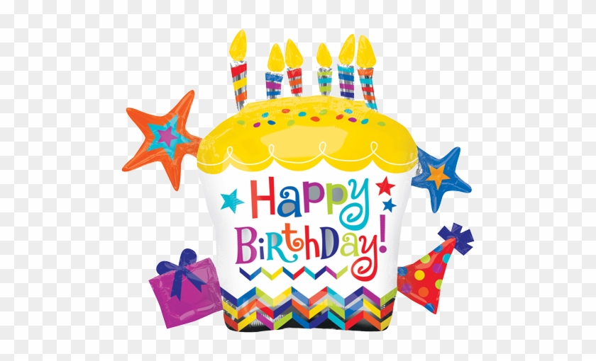 28" Happy Birthday Cupcake Star Supershape Foil Balloon - Cartoon Birthday Cup Cake #209446