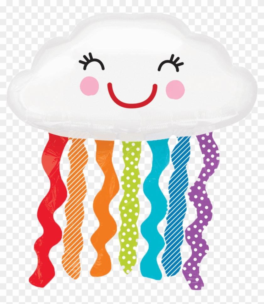 Happy Cloud Balloon With Rain Streamers - 30" Supershape Rainbow Cloud Balloon Packaged - Mylar #211305
