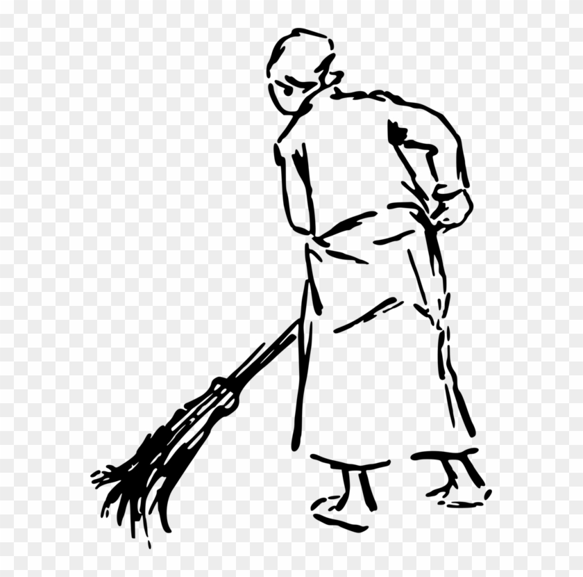Black And White Drawing Line Art Cartoon Computer Icons - Drawing Of A Woman Sweeping #1341918