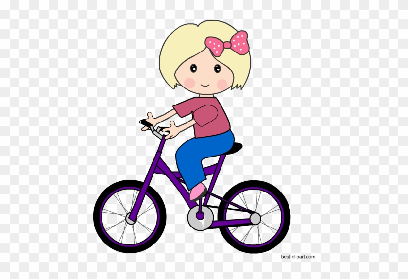 Girl Riding A Purple Bicycle Clip Art - Kid Riding Bike Clipart #1342354