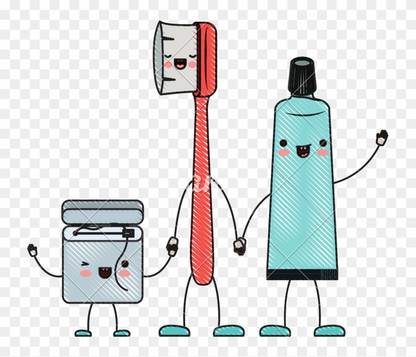 Dental Floss, Toothbrush And Toothpaste Character - Toothpaste Floss Toothbrush Cartoon #1342485