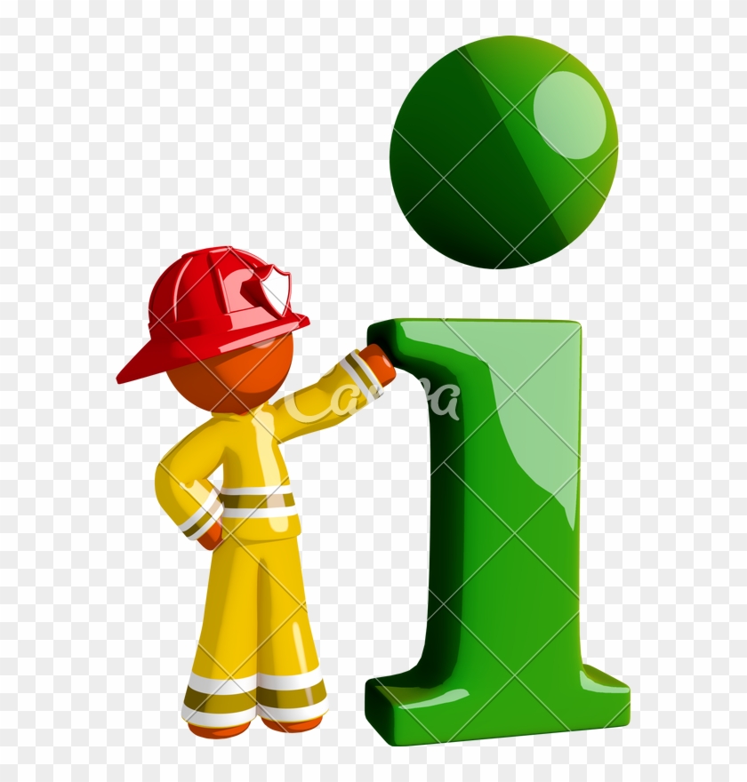 Orange Man Firefighter With Giant Info Symbol - Symbol #1342720