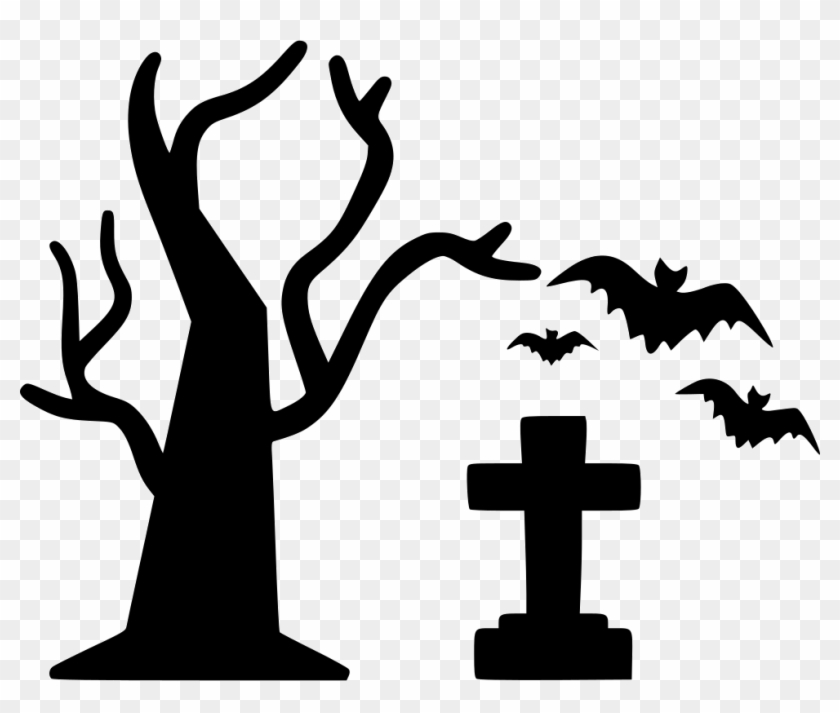 Tree Halloween Grave Graveyard Bats Flying Comments - Halloween Tree Icon #1342850