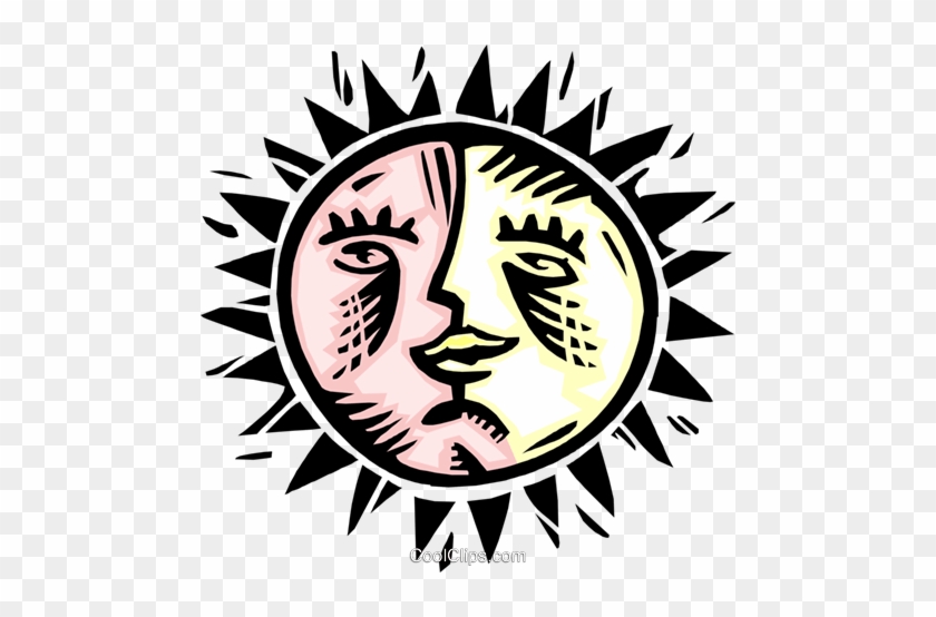 Sun And Moon Combo Royalty Free Vector Clip Art Illustration - Unity And Harmony Composition #1342915