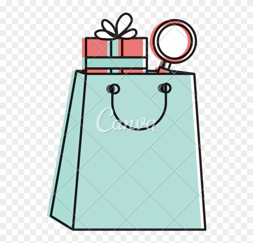 Shopping Bag With Gift And Magnifying Glass - Shopping Bag #1342946