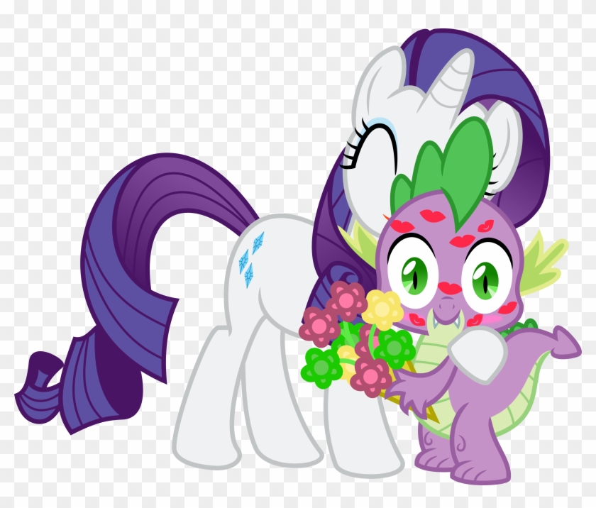 Sapphire-beauty0, Cute, Female, Flower, Hug, Kissing, - Spike And Rarity In Love With Kiss Marks #1343135
