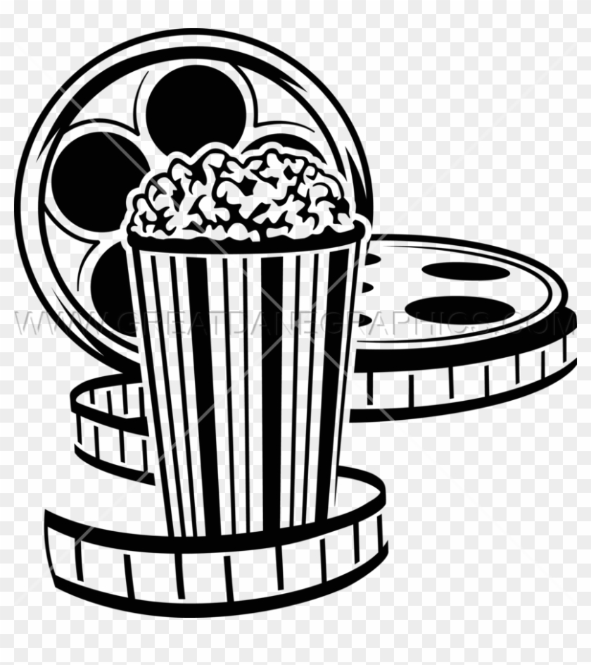 Movie Reel And Popcorn Png - Movie Night Clip Art Black And White #1343234
