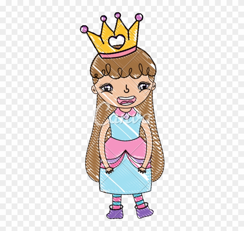 Grated Girl Queen With Dress And Crown Accessory - Illustration #1343271