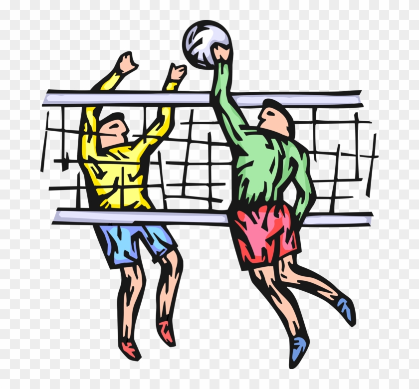 Vector Illustration Of Sport Of Beach Volleyball Players - Volleyball #1343532
