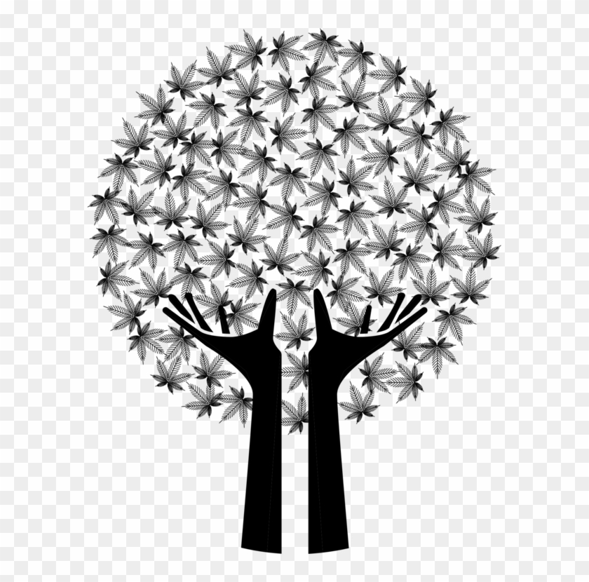 Tree Black And White Drug Hemp Watercolor Painting - Computer Graphics Stencil #1343706