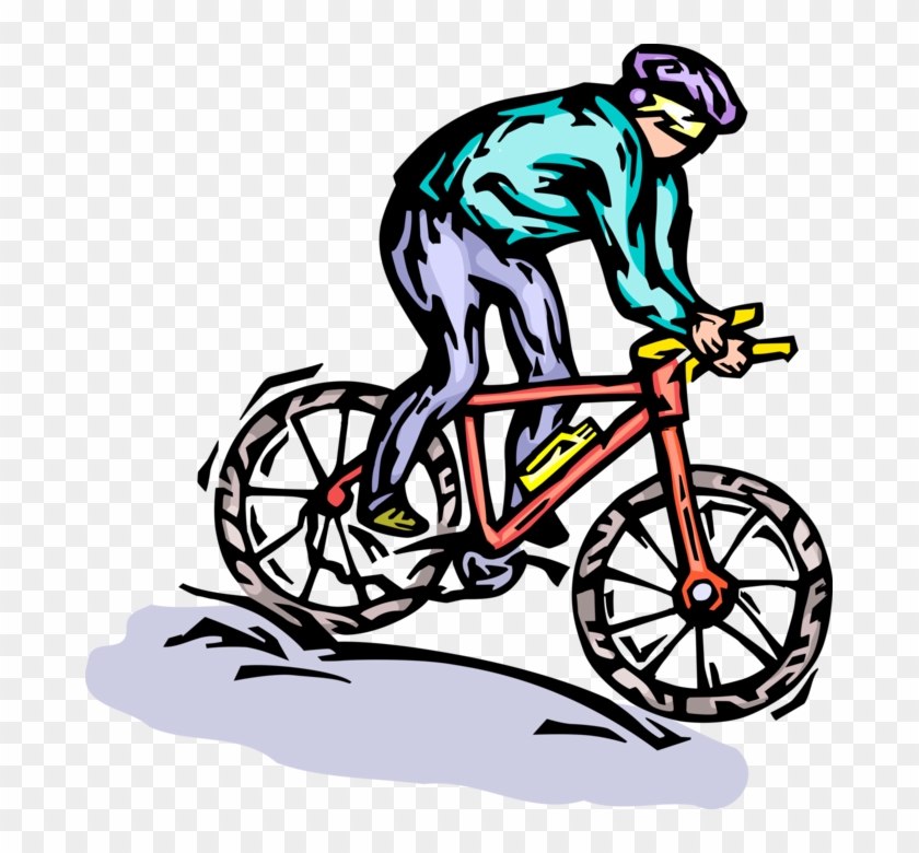 Vector Illustration Of Mountain Biker Cyclist Riding - Illustration #1343796