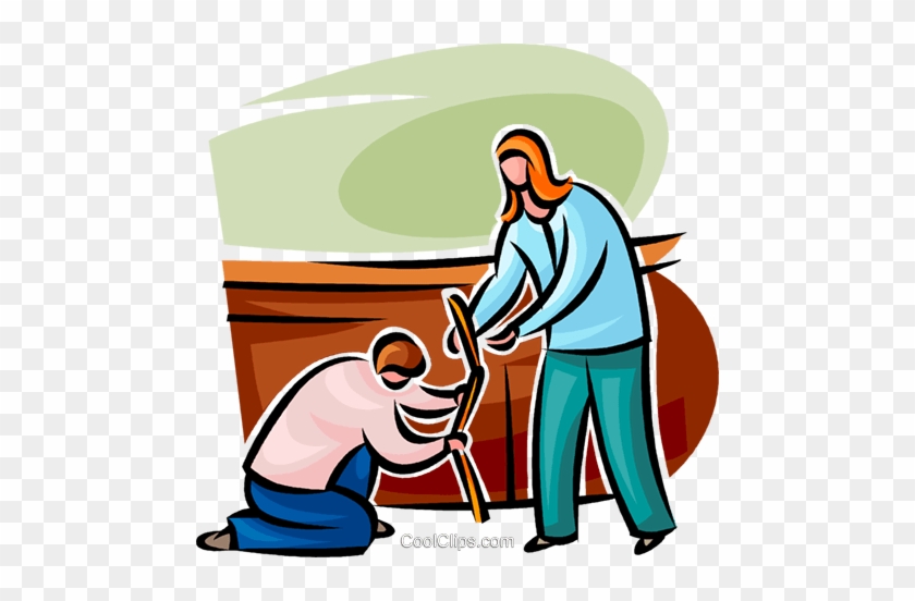 Man Helping A Woman With Her Cane Royalty Free Vector - Cartoon #1343981