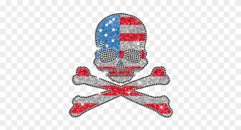 Bling Us Flag Skull Glitter Rhinestone Transfer - Flag Of The United States #1344523
