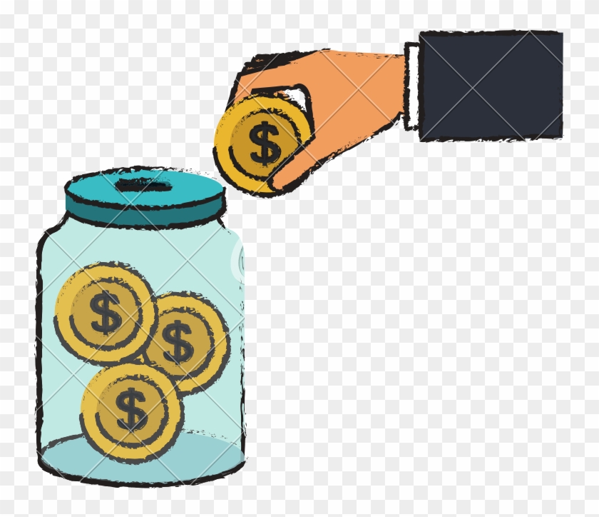 Hand Saver With Glass Jar And Coins Money - Jar #1345066