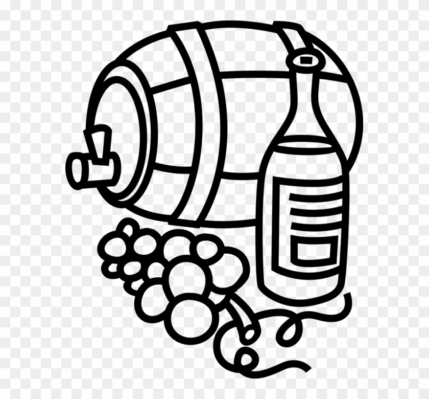 Vector Illustration Of Wine Barrel Cast With Fruit - Vector Illustration Of Wine Barrel Cast With Fruit #1345169