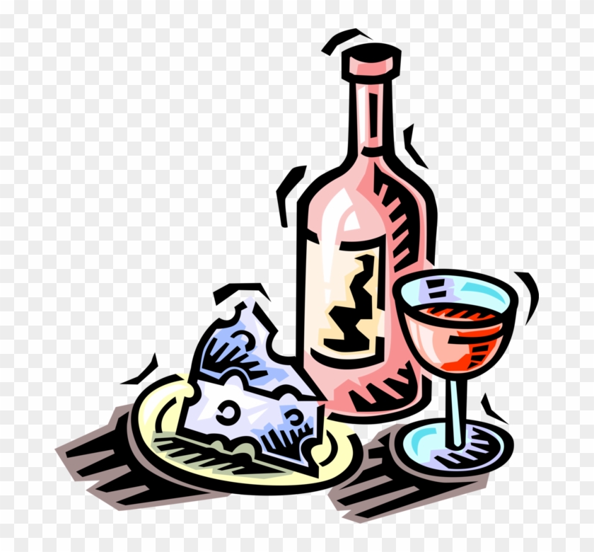 Vector Illustration Of Wine Bottle Alcohol Beverage - Wine And Cheese Clip Art #1345357
