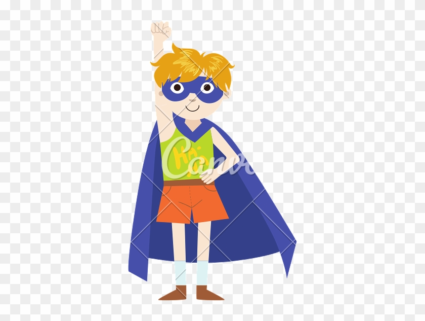 Kid In Superhero Costume With Blue Cape - Superhero #1345457