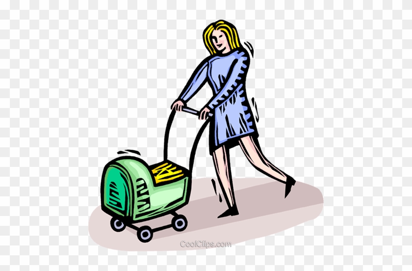 Woman Pushing A Baby Carriage Royalty Free Vector Clip - Pushing The Things #1345700