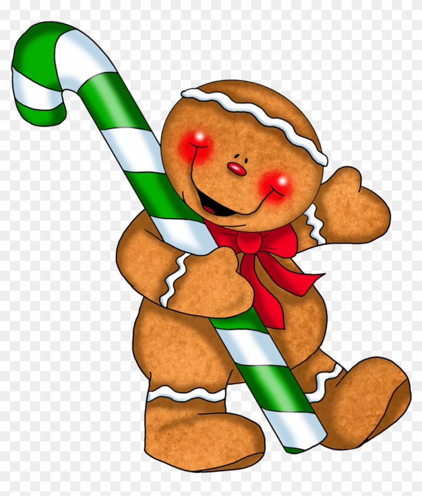 Christmas Free Clip Art Printable Free Christmas Clipart - Gingerbread Man Holding A Candy Cane #1346107