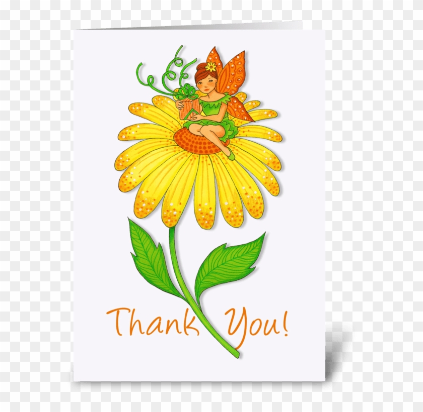 Yellow Flower With Fairy Thank You Greeting Card - Gift #1346111