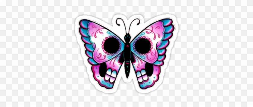 Sugar Skull Clipart Butterfly - Traditional Skull Butterfly Tattoo Png #1346259