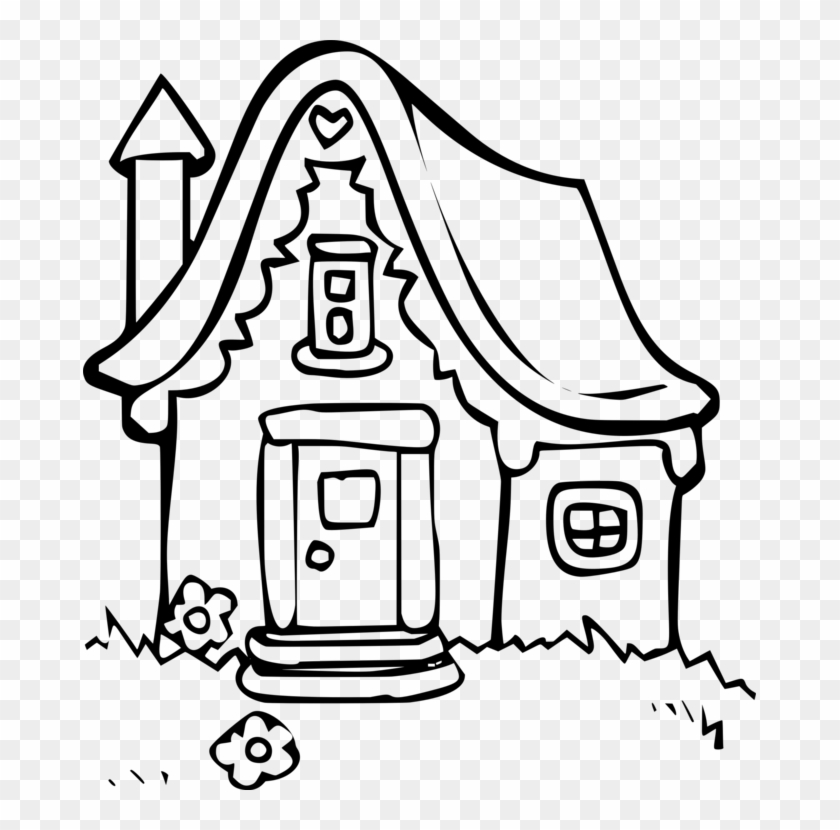 Drawing House Coloring Book Line Art Cottage - Drawing Cartoon Houses In Winter Line Drawing #1347426